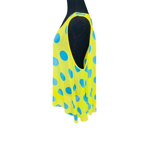 Yellow Blue Polka Dot Semi Sheer Cami Sleeveless Tunic Top XL Kawaii Swiftie - Picture 4 of 8